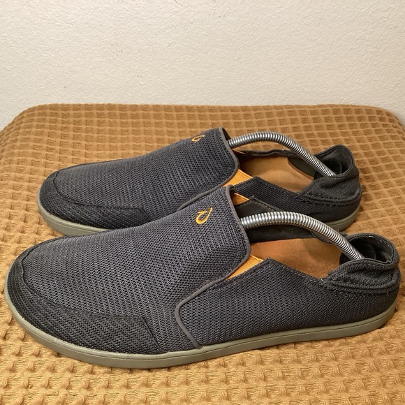 Olukai Nohea Mesh Mens Sz 11.5 Shoes Sneakers Gray Yellow Slip On Casual Comfort - Picture 1 of 8